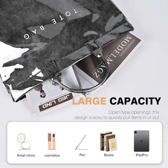 PVC Tote Bag Large Capacity Waterproof Fashion Shopping Travel Hobo Bag - Picture 5 of 7